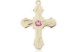 [6036KT5-STN10] 14kt Gold Cross Medal with a 3mm Rose Swarovski stone