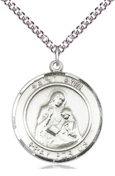 [7002RDSS/24SS] Sterling Silver Saint Ann Pendant on a 24 inch Sterling Silver Heavy Curb chain