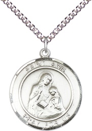 [7002RDSS/24SS] Sterling Silver Saint Ann Pendant on a 24 inch Sterling Silver Heavy Curb chain