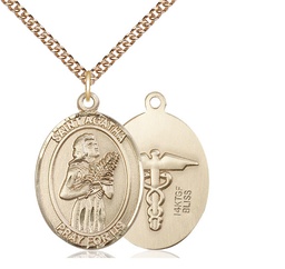 [7003GF9/24GF] 14kt Gold Filled Saint Agatha Nurse Pendant on a 24 inch Gold Filled Heavy Curb chain