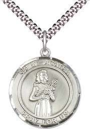 [7003RDSS/24S] Sterling Silver Saint Agatha Pendant on a 24 inch Light Rhodium Heavy Curb chain