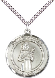 [7003RDSS/24SS] Sterling Silver Saint Agatha Pendant on a 24 inch Sterling Silver Heavy Curb chain