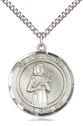 [7003RDSS/24SS] Sterling Silver Saint Agatha Pendant on a 24 inch Sterling Silver Heavy Curb chain