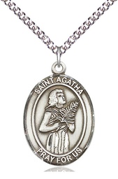 [7003SS/24SS] Sterling Silver Saint Agatha Pendant on a 24 inch Sterling Silver Heavy Curb chain