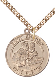 [7004RDGF/24GF] 14kt Gold Filled Saint Anthony of Padua Pendant on a 24 inch Gold Filled Heavy Curb chain