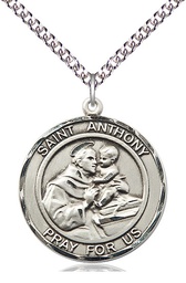 [7004RDSS/24SS] Sterling Silver Saint Anthony of Padua Pendant on a 24 inch Sterling Silver Heavy Curb chain