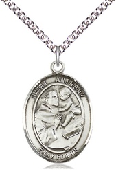 [7004SS/24SS] Sterling Silver Saint Anthony of Padua Pendant on a 24 inch Sterling Silver Heavy Curb chain