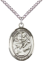 [7004SS/24SS] Sterling Silver Saint Anthony of Padua Pendant on a 24 inch Sterling Silver Heavy Curb chain