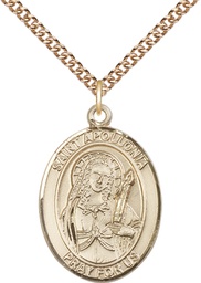 [7005GF/24GF] 14kt Gold Filled Saint Apollonia Pendant on a 24 inch Gold Filled Heavy Curb chain