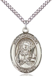 [7005SS/24SS] Sterling Silver Saint Apollonia Pendant on a 24 inch Sterling Silver Heavy Curb chain