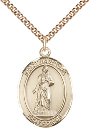 [7006GF/24GF] 14kt Gold Filled Saint Barbara Pendant on a 24 inch Gold Filled Heavy Curb chain