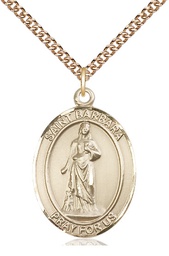 [7006GF/24GF] 14kt Gold Filled Saint Barbara Pendant on a 24 inch Gold Filled Heavy Curb chain