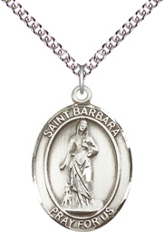 [7006SS/24SS] Sterling Silver Saint Barbara Pendant on a 24 inch Sterling Silver Heavy Curb chain