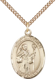 [7007GF/24GF] 14kt Gold Filled Saint Augustine Pendant on a 24 inch Gold Filled Heavy Curb chain