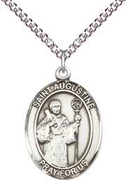 [7007SS/24SS] Sterling Silver Saint Augustine Pendant on a 24 inch Sterling Silver Heavy Curb chain