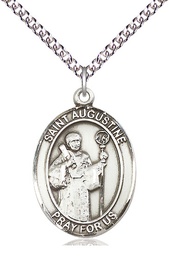 [7007SS/24SS] Sterling Silver Saint Augustine Pendant on a 24 inch Sterling Silver Heavy Curb chain