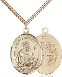 [7008GF/24GF] 14kt Gold Filled Saint Benedict Pendant on a 24 inch Gold Filled Heavy Curb chain