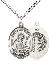 [7008SS/24SS] Sterling Silver Saint Benedict Pendant on a 24 inch Sterling Silver Heavy Curb chain