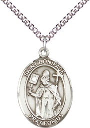 [7009SS/24SS] Sterling Silver Saint Boniface Pendant on a 24 inch Sterling Silver Heavy Curb chain