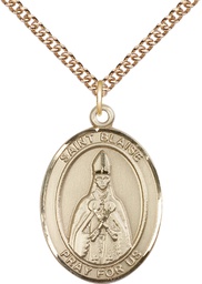 [7010GF/24GF] 14kt Gold Filled Saint Blaise Pendant on a 24 inch Gold Filled Heavy Curb chain