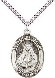 [7011SS/24SS] Sterling Silver Saint Frances Cabrini Pendant on a 24 inch Sterling Silver Heavy Curb chain