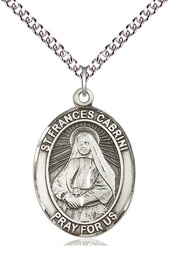 [7011SS/24SS] Sterling Silver Saint Frances Cabrini Pendant on a 24 inch Sterling Silver Heavy Curb chain