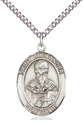 [7012SS/24SS] Sterling Silver Saint Alexander Sauli Pendant on a 24 inch Sterling Silver Heavy Curb chain