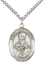 [7012SS/24SS] Sterling Silver Saint Alexander Sauli Pendant on a 24 inch Sterling Silver Heavy Curb chain