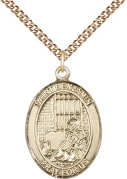 [7013GF/24GF] 14kt Gold Filled Saint Benjamin Pendant on a 24 inch Gold Filled Heavy Curb chain