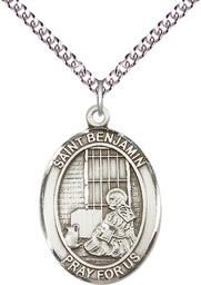 [7013SS/24SS] Sterling Silver Saint Benjamin Pendant on a 24 inch Sterling Silver Heavy Curb chain