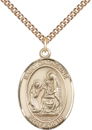 [7014GF/24GF] 14kt Gold Filled Saint Catherine of Siena Pendant on a 24 inch Gold Filled Heavy Curb chain