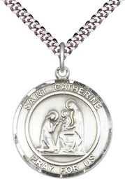 [7014RDSS/24S] Sterling Silver Saint Catherine of Siena Pendant on a 24 inch Light Rhodium Heavy Curb chain