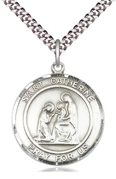 [7014RDSS/24S] Sterling Silver Saint Catherine of Siena Pendant on a 24 inch Light Rhodium Heavy Curb chain