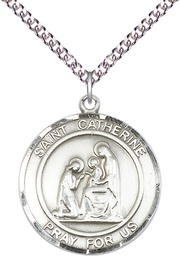 [7014RDSS/24SS] Sterling Silver Saint Catherine of Siena Pendant on a 24 inch Sterling Silver Heavy Curb chain