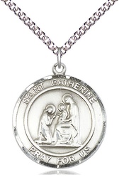 [7014RDSS/24SS] Sterling Silver Saint Catherine of Siena Pendant on a 24 inch Sterling Silver Heavy Curb chain