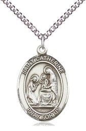 [7014SS/24SS] Sterling Silver Saint Catherine of Siena Pendant on a 24 inch Sterling Silver Heavy Curb chain
