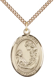 [7016GF/24GF] 14kt Gold Filled Saint Cecilia Pendant on a 24 inch Gold Filled Heavy Curb chain