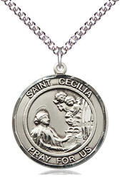 [7016RDSS/24SS] Sterling Silver Saint Cecilia Pendant on a 24 inch Sterling Silver Heavy Curb chain