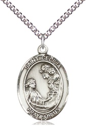 [7016SS/24SS] Sterling Silver Saint Cecilia Pendant on a 24 inch Sterling Silver Heavy Curb chain