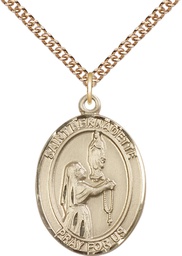 [7017GF/24GF] 14kt Gold Filled Saint Bernadette Pendant on a 24 inch Gold Filled Heavy Curb chain