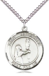 [7017RDSS/24SS] Sterling Silver Saint Bernadette Pendant on a 24 inch Sterling Silver Heavy Curb chain