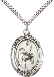 [7017SS/24SS] Sterling Silver Saint Bernadette Pendant on a 24 inch Sterling Silver Heavy Curb chain