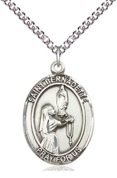 [7017SS/24SS] Sterling Silver Saint Bernadette Pendant on a 24 inch Sterling Silver Heavy Curb chain