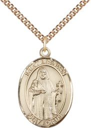 [7018GF/24GF] 14kt Gold Filled Saint Brendan the Navigator Pendant on a 24 inch Gold Filled Heavy Curb chain