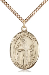 [7018GF/24GF] 14kt Gold Filled Saint Brendan the Navigator Pendant on a 24 inch Gold Filled Heavy Curb chain