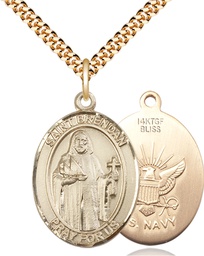 [7018GF6/24G] 14kt Gold Filled Saint Brendan Navy Pendant on a 24 inch Gold Plate Heavy Curb chain