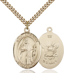 [7018GF6/24G] 14kt Gold Filled Saint Brendan Navy Pendant on a 24 inch Gold Plate Heavy Curb chain