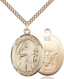 [7018GF6/24GF] 14kt Gold Filled Saint Brendan Navy Pendant on a 24 inch Gold Filled Heavy Curb chain