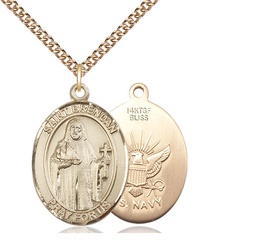 [7018GF6/24GF] 14kt Gold Filled Saint Brendan Navy Pendant on a 24 inch Gold Filled Heavy Curb chain