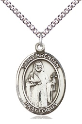 [7018SS/24SS] Sterling Silver Saint Brendan the Navigator Pendant on a 24 inch Sterling Silver Heavy Curb chain